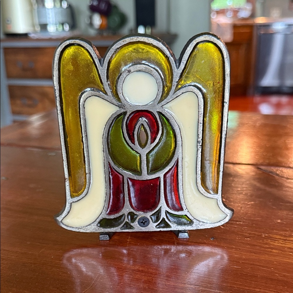 Vintage Stained Glass Angel Votive Candleholder